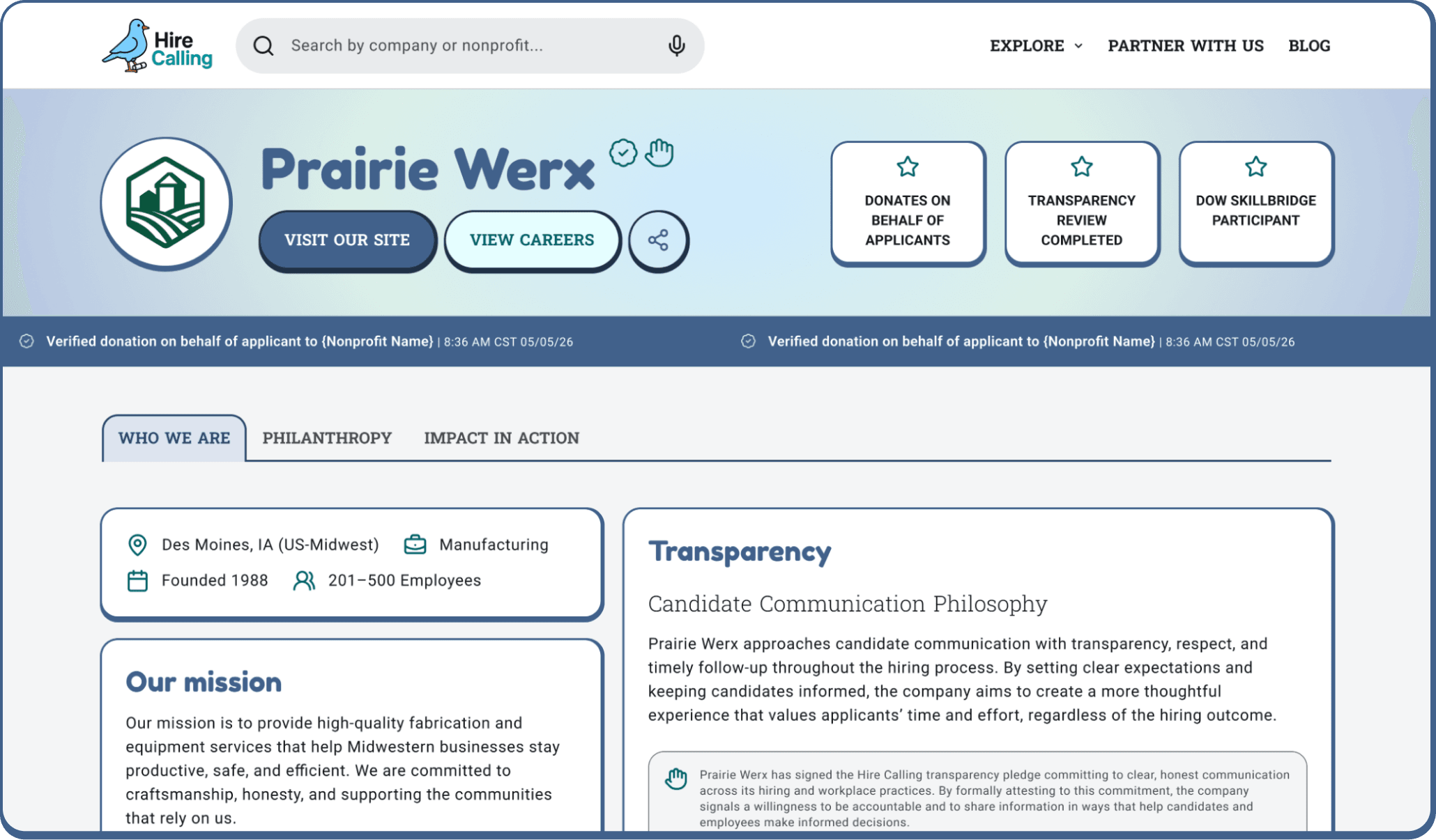 Example Hire Calling company profile
